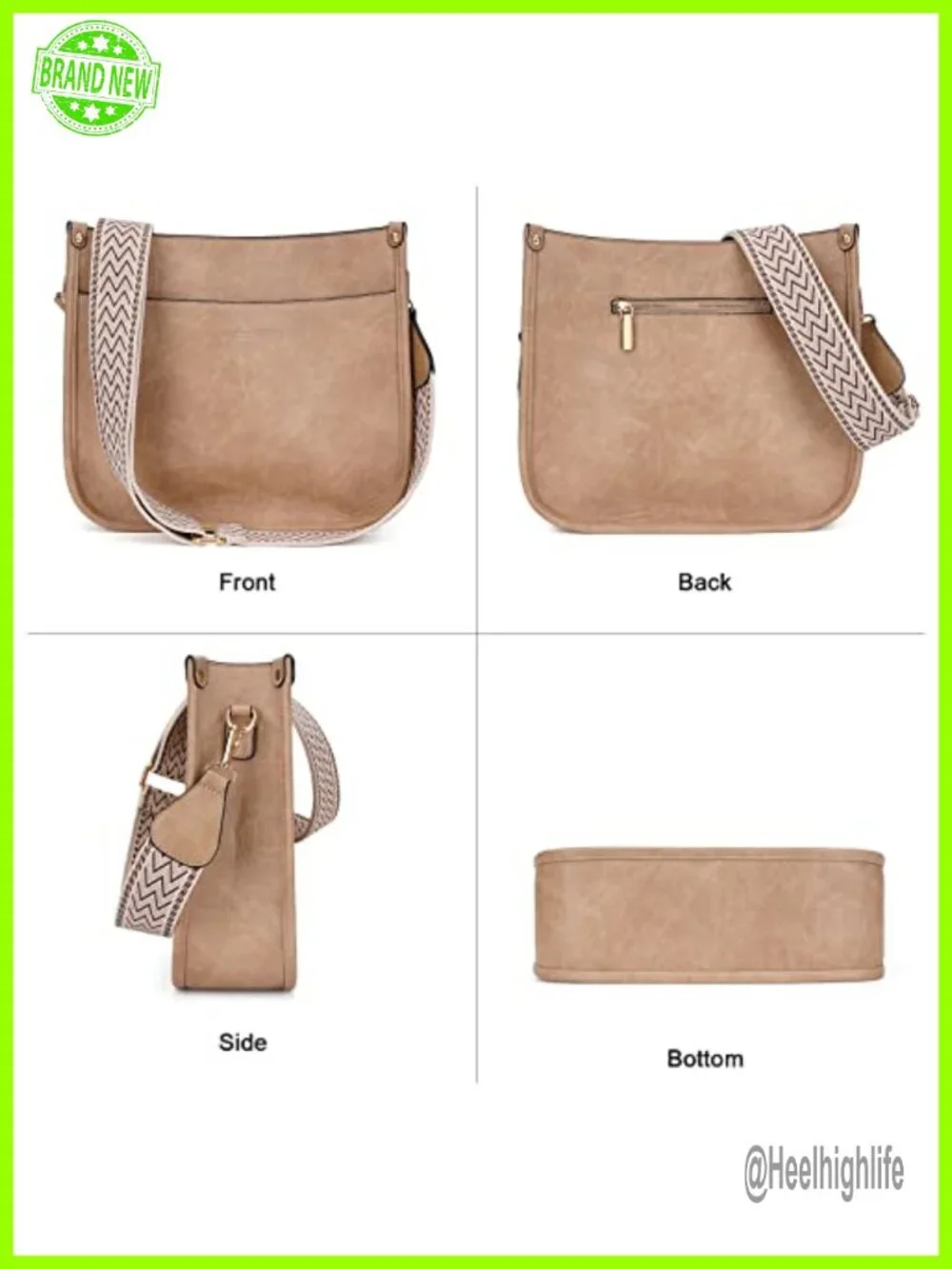 Vegan Leather Hobo Crossbody Bag Set with 2 Adjustable Straps